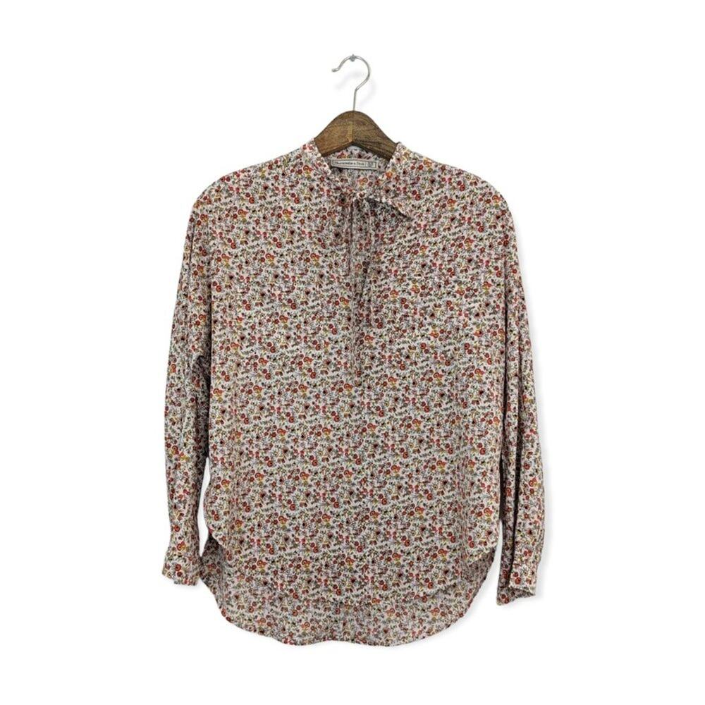 Abercrombie Fitch Blouse XS Floral Tie Neck Long Sleeve Romantic Boho